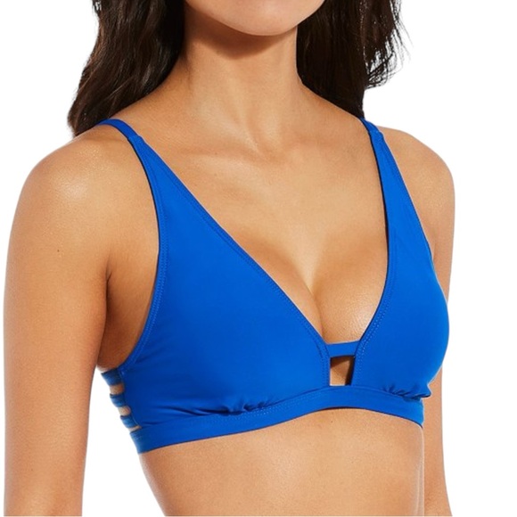 Gianni Bini Strappy Bralette Top Scoop Cheeky Bottom Color Ribbon Blue Size L - Picture 2 of 4